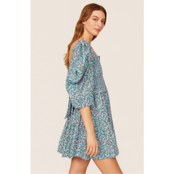 Sea New York Liberty Dress Strawberry Print Smocked Mini Tie Back S - Picture 3 of 10